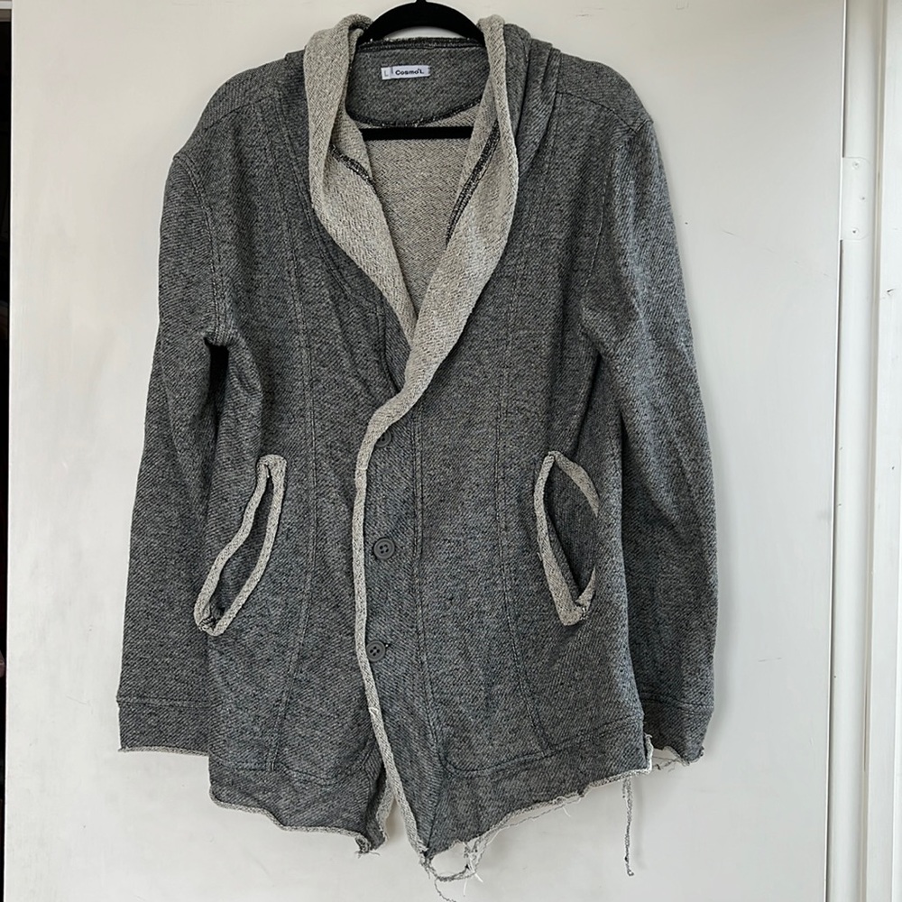 NEW - Designer french terry hooded sweatshirt with zipper and buttons